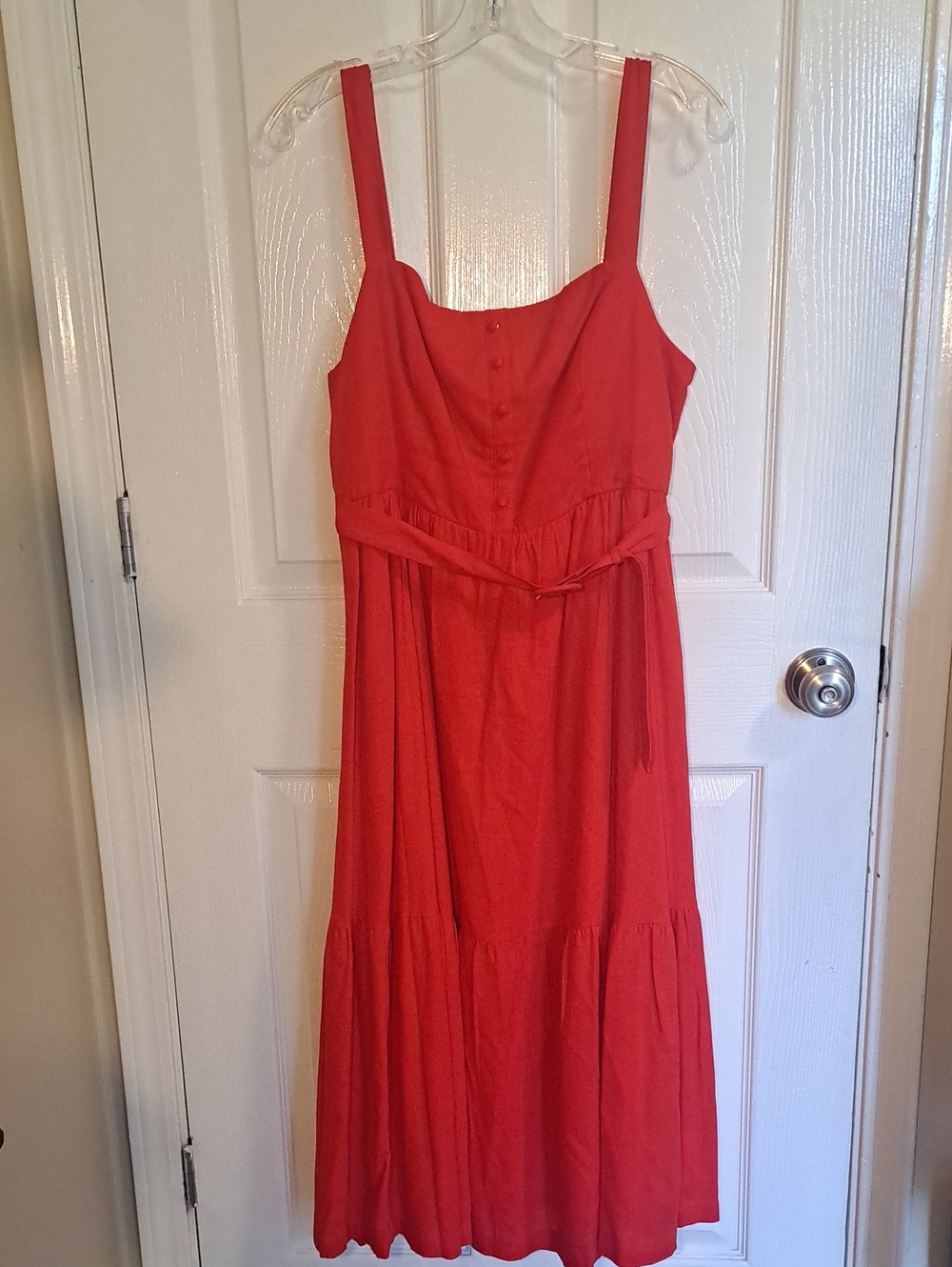 NWT - LC Lauren Conrad Petite Coral-Red Sleeveless Maxi Dress with Waist Tie